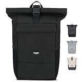 Larkson Rucksack Herren & Damen Schwarz - No 4 - Rolltop Backpack mit Laptopfach für Uni, Arbeit & Fahrrad - Großer Reiserucksack - Wasserabweisend