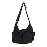 TIAASTAP Kuriertasche aus Leinenstoff, Vintage Canvas Messenger Bag für Studenten, Große Kapazität Hobo Crossbody Bag Umhängetasche Freizeittasche mit mehreren Innenfächern, Schwarz