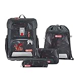 Step by Step Schulranzen-Set Cloud Dragon Drako, 5-teilig, schwarz-rot, Drachen, ergonomischer Tornister mit Reflektoren, höhenverstellbar mit Hüftgurt, für die 1. bis 4. Klasse, 19L