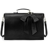 ECOSUSI Aktentasche Damen Laptoptasche 15,6 Zoll Schultasche Arbeitstasche Bürotasche Handtasche Shopper Groß Leder Businesstasche Vintage messenger bags Schwarz