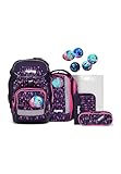 ergobag pack Set ergonomischer Schulrucksack, 6-teilig, Bärmuda Viereck - Lila, Einheitsgröße