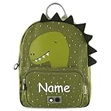 EliNik Kinderrucksack mit Namen personalisiert, Trixie Rucksack, Mit Brustgurt, Kindergartenrucksack, bestickt mit Namen- (Dino, Groß)
