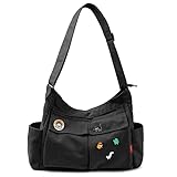 Captain Blues Canvas Messenger Bag Umhängetasche Crossbody Schulter Tote Hobo Bag für Frauen und Männer - Große Tasche mit mehreren Fächern (Schwarz)
