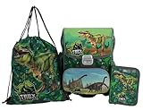 DINO DINOSAURIER SCHULRANZEN SET 1 KLASSE | SET 3 TEILIG FÜR GRUNDSCHULE | LEICHT | ERGONOMISCH und ANATOMISCH | FEDERMÄPPCHEN SPORTBEUTEL