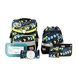 SCHOOL-MOOD - Schulranzen Set Rennwagen, 7-teilig - Timeless Air+ - ergonomischer Schulranzen Jungen & Mädchen - Schultasche für Kinder in der 1. bis 4. Klasse - Elias (Rennwagen)