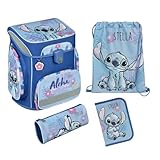Undercover Schulranzen Set Disney Stitch 5-TLG Mädchen 1. Klasse - Mit personalisiertem Inhalt - Schultasche mit Turnbeutel Federmappe für Grundschule