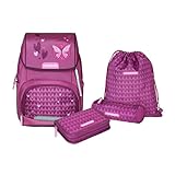 Schneiders 78451-174 - 6-teiliges Schulranzen-Set Ergojet Purple Hearts mit Turnbeutel, Federmappe, Schlamperrolle und individuellen Patches, ergonomischer Rücken und Reflektoren, ca. 21 l Volumen