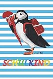 Papageitaucher mit Schultüte und Schulranzen Vogel Illustration Notizbuch Kariert Schulkind: Witziges A5 Notizbuch 100 Seiten mit Handgemaltem ... Schulkinder und als Geschenk zur Einschulung