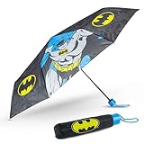 BONNYCO Regenschirm Kinder Batman, Regenschirm Sturmfest mit Verstärkter Struktur. Klappschirm mit für Tasche, Rucksack oder Reise. Taschenschirm Jungen Mädchen, Mini Schirm Geschenke für Kinder