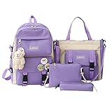 Ykop SchulrucksackSet Rucksack Für Schule Süßer Schulrucksack Mädchen Teenager Büchertasche Kawaii Schultasche Schulranzen Kinder Sommer Oder Die Schule, Lila, 31 x 44 x14 cm