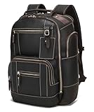 LANNSYNE Vintage Echtleder Rucksack für Herren, 15,6 Zoll Laptop Rucksack Camping Reise 24L Rucksack, Dunkelbraun, 24L, Leder-Rucksack für 15,6-Zoll-Laptops