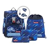 Step by Step Schulranzen-Set SPACE REFLECT „Star Shuttle Elio“ 5-teilig, ergonomischer Tornister, Reflektoren, höhenverstellbar, Hüftgurt, Grundschule, 1. Klasse, 20L, blau-schwarz, Raumschiff