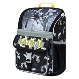 Baagl Schulranzen Jungen für 1. Klasse - Ergonomische Schultasche für Kinder - Schulrucksack mit Brustgurt - Grundschule Ranzen Tornister (Batman Dark City)