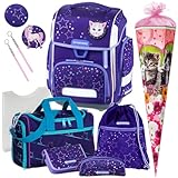 Schneiders ERGOLITE - Cosmic Girl - Katze - Schulranzen-Set mit LED-LEUCHTSYSTEM 12tlg. mit Sporttasche und SCHULTÜTE - HEFTBOX GRATIS DAZU - 78365-074