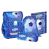 Grundschul Ranzen Set - Schulranzen Set 4 teilig für Jungen mit Schlampermäppchen Zeichenmappe Turnbeutel (' FOOTBALL CHAMPION' Fußball)