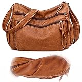 Kleine Handy Umhängetasche Damen Handytasche zum Umhängen Leder Crossbody Bag mit Breiter Gurt für iPhone Samsung Huawei (Braun)