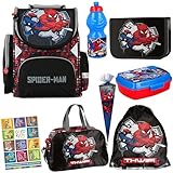 Goldkids - Schulranzen für Jungen und Mädchen - Schul-Rucksack für Kinder mit Federmäppchen - Schuhbeutel und Hausaufgabenheft - Spider-Man Motiv - 1-3 Klasse (8er-Set)