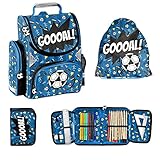 Paso Schulranzen Set 3 Tlg. - Mit Turnbeutel & Befüllter Federmappe - Fussball