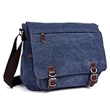 LOSMILE Umhängetasche Herren Schultertasche 16 Zoll Kuriertasche Canvas Laptop Tasche Messenger Bag für Arbeit und Schule. (Blau)