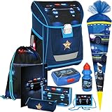 Generisch Police - Polizei - Spirit COOL Schulranzen-Set 9tlg. mit FEDERMAPPE, HEFTMAPPE, BROTDOSE, TRINKFLASCHE und SCHULTÜTE - BRUSTBEUTEL Gratis dazu