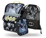 Baagl Schulranzen Jungen Set 3 Teilig, Zippy Schultasche ab 1. Klasse, Grundschule Ranzen mit Brustgurt, Ergonomischer Schulrucksack (Batman Dark City)