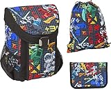 LEGO Bags Schulranzen Set EASY, 3 teilig, Ranzen nur 790 g, Schulset mit LEGO NINJAGO Prime Empire Motiv, Büchertasche ca. 39 x 29 x 22 cm, 18 Liter, Ranzenset mit gefüllter Federmappe und Sportbeutel