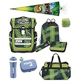 Familando McNeill Jungen Schulranzen-Set 10-tlg. Ergo Complete TRAKTOR Ranzen 1. Klasse mit Sporttasche Regenschutz und Trecker Schultüte 85cm