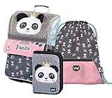 Baagl Schulranzen Mädchen Set 3 Teilig - Zippy Schultasche für 1. Klasse - Grundschule Ranzen Tornister mit Brustgurt - Ergonomischer Schulrucksack (Panda Neu)