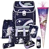Primus-Versand Dreamland - Einhorn SCOOLI Undercover EasyFit Schulranzen-Set 9tlg. mit Sporttasche, BROTDOSE, TRINKFLASCHE und SCHULTÜTE, Hellblau, Größe: 36,5 x 33 29 cm