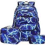 Bevalsa Rucksack für Jungen, Blitz-Schulranzen für Kinder mit Lunchbag und Federmappe, Büchertasche für Jungen Mädchen Kinder Teens für Grundschule Mittelschule Gratulation (Blitzschlag)