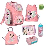 Familando Minnie Maus Schulranzen-Set 7-TLG. Federmappe Mal- / Bastelschürze und Regenschutz rosa Minni Mouse