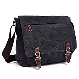 LOSMILE Umhängetasche Herren Schultertasche 16 Zoll Kuriertasche Canvas Laptop Tasche Messenger Bag für Arbeit und Schule. (Schwarz)