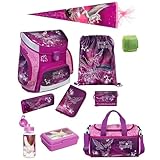 Familando Scooli Schulranzen-Set 10 TLG. Pegasus Pferde Ranzen 1. Klasse mit Brotzeit-Dose, Trink-Flasche, Sport-Tasche, Schultüte 85cm und Regenschutz