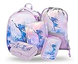 Baagl Schulranzen Mädchen Set 5 Teilig, Shelly Hartschalen Schultasche ab 1. Klasse, Ergonomische Grundschule Ranzen mit Brustgurt (Fee)