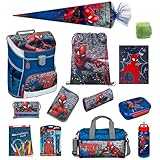 Familando Marvel Spiderman Schulranzen Set · Jungen Schulranzen 1. Klasse · Scooli Campus Fit Schultasche · ergonomisch & leicht · 17tlg. mit Sporttasche und Schultüte 85cm