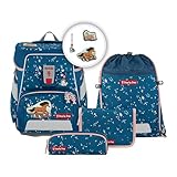 Step by Step Schulranzen-Set SPACE Wild Horse Ronja, 5-teilig, blau, Pferde-Design, ergonomischer Tornister mit Reflektoren, höhenverstellbar mit Hüftgurt, ab der 1. bis 4. Klasse, 20l