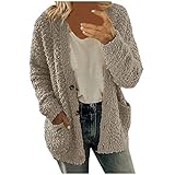 Pullover Damen Mittellanger Outdoorjacke Damen Leichte Damen-Fleecejacke mit Reißverschluss und Taschen Kapuze und Taschen Reißverschluss Oversize Softshelljacke Teddyfell Winterjacke Parka Mantel