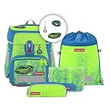Step by Step Schulranzen-Set SPACE NEON Race Car Chuck, 5-teilig, grün, ergonomischer Tornister mit Reflektoren, höhenverstellbar mit Hüftgurt, ab der 1. bis 4. Klasse, 20l
