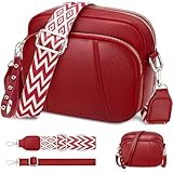 JUYANO Crossbody Bag Damen Breiter Gurt, Leder Umhängetasche Damen Klein Schultertaschen Mode Kleine Umhängetasche mit 3 Reißverschlussfächern 2 Abnehmbar Schultergurt