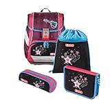 Step by Step Schulranzen-Set 2IN1 „Popstar“ 4-teilig, rot-schwarz, ergonomischer Tornister mit Reflektoren, höhenverstellbar mit Hüftgurt für Mädchen 1. Klasse, 19L