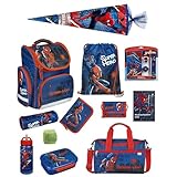 Schulranzen-Set Marvel Spiderman 16 TLG. mit Federmappe, Dose, Flasche, Sporttasche, große Schultüte 85cm und Regenschutz