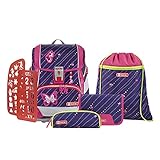 Step by Step Schulranzen-Set 2IN1 Plus Reflect „Shiny Butterfly“ 6-teilig, lila-pink, Schmetterling-Design, ergonomischer Tornister mit Reflektoren, höhenverstellbar mit Hüftgurt, 1. Klasse, 19L