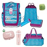 McNeill Schulranzen Mädchen 1. Klasse 9-TLG. Set Ergo Complete Finny Delfin-e mit Sporttasche und Regenschutz