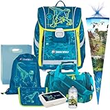 Generisch Oxy Bag Premium Light - Jurassic-T-Rex- Schulranzen-Set 8tlg. mit SCHULTÜTE, SPORTTASCHE, BROTDOSE und TRINKFLASCHE - HEFTBOX A4 GRATIS