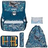 Schulranzen Herlitz Loop Plus Jungen Mädchen Ranzen Tornister Schultasche leicht 5 Teile Set mit Regenhülle (Scorpion 794)