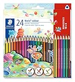 STAEDTLER Noris Colour Buntstift (erhöhte Bruchfestigkeit, Dreikantform, attraktives Design, ergonomische Soft-Oberfläche, WOPEX-Material, Bonus-Set mit 24 brillanten Stiften im Kartonetui), 187 C18P1