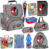 Spiderman 1.Klasse Schulranzen Set XXL 11-teilig Teile ergonomischer Ranzen Federmappe Turnbeutel Aktentasche Mappe Zuckertüte Aufgabenheft für die Grundschule. Geeignet ab der ersten Klasse Junge